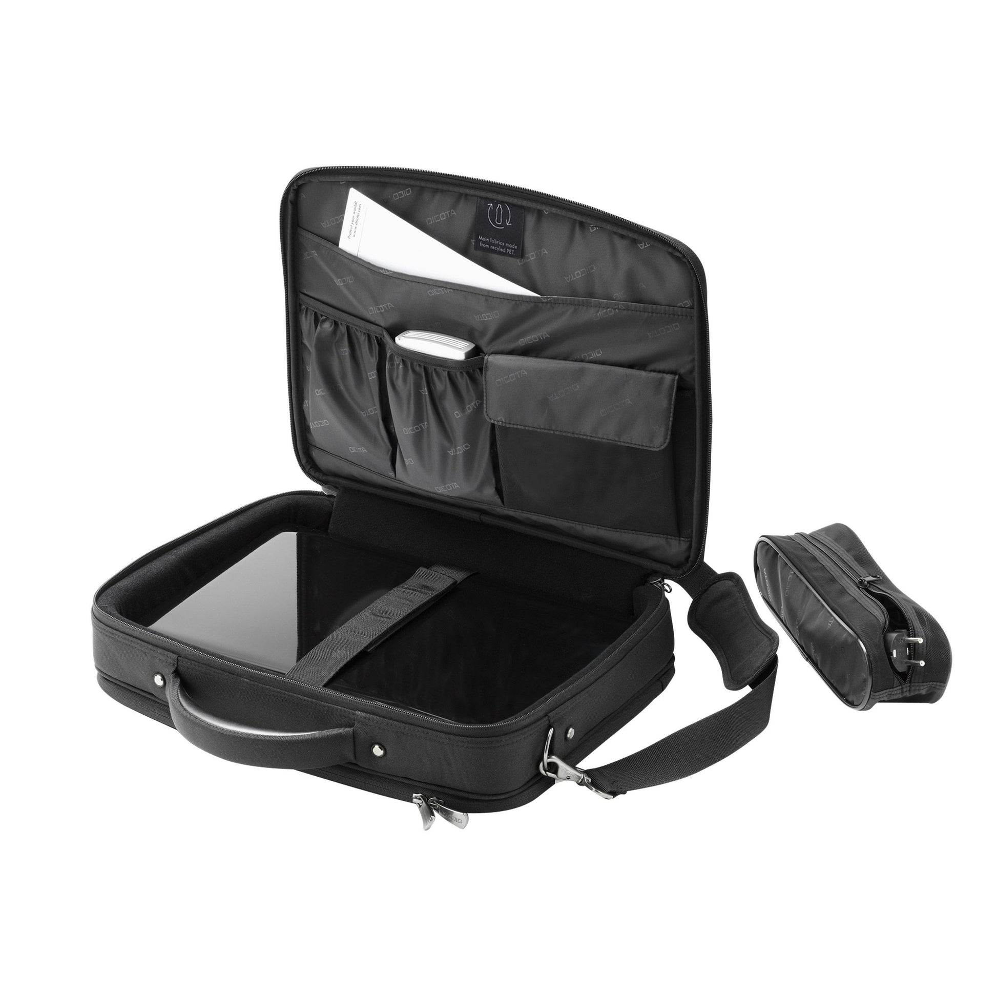 DICOTA Notebook-Tasche bis 15,6" – Abnehmbarer Schultergurt, Aus recyceltem PET – Schwarz