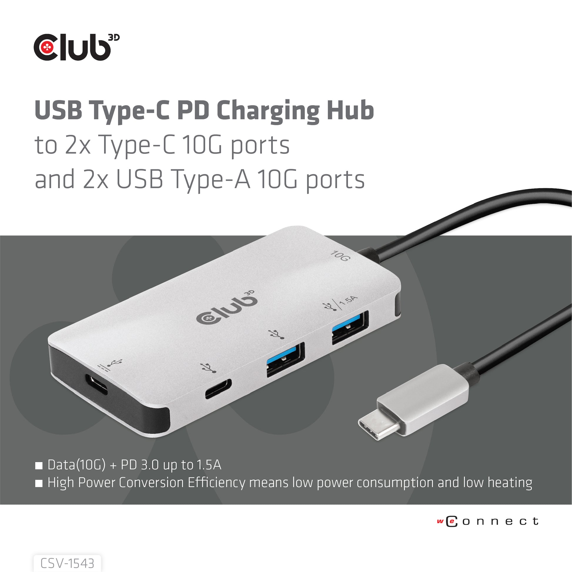 CLUB3D Club 3D USB-Hub – USB-C, 2× USB-A, 2× USB-C, 100 W PD, für Windows/Mac
