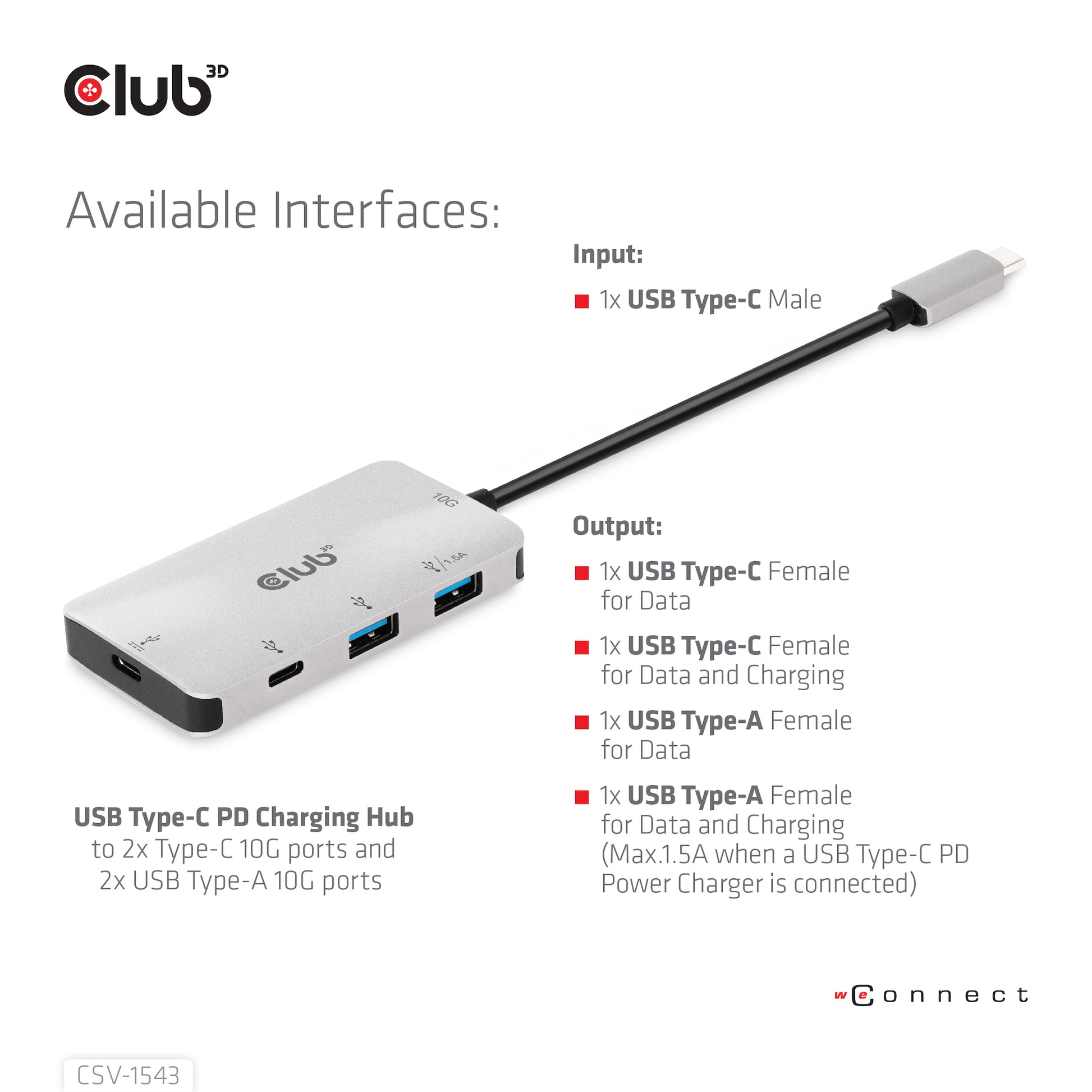 CLUB3D Club 3D USB-Hub – USB-C, 2× USB-A, 2× USB-C, 100 W PD, für Windows/Mac