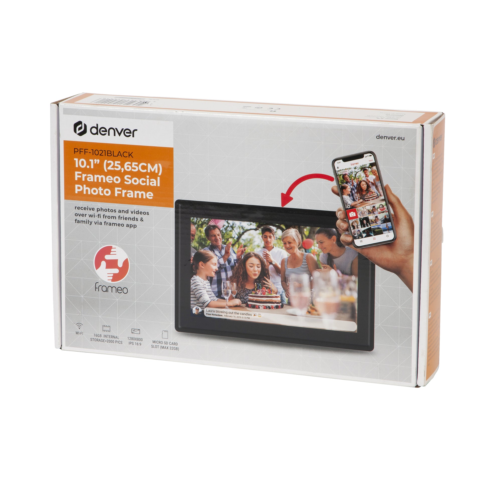 Denver PFF-1021 Digitaler Bilderrahmen – 1280 × 800 (WXGA), IPS – WLAN, Micro-USB 2.0 – microSD – Schwarz