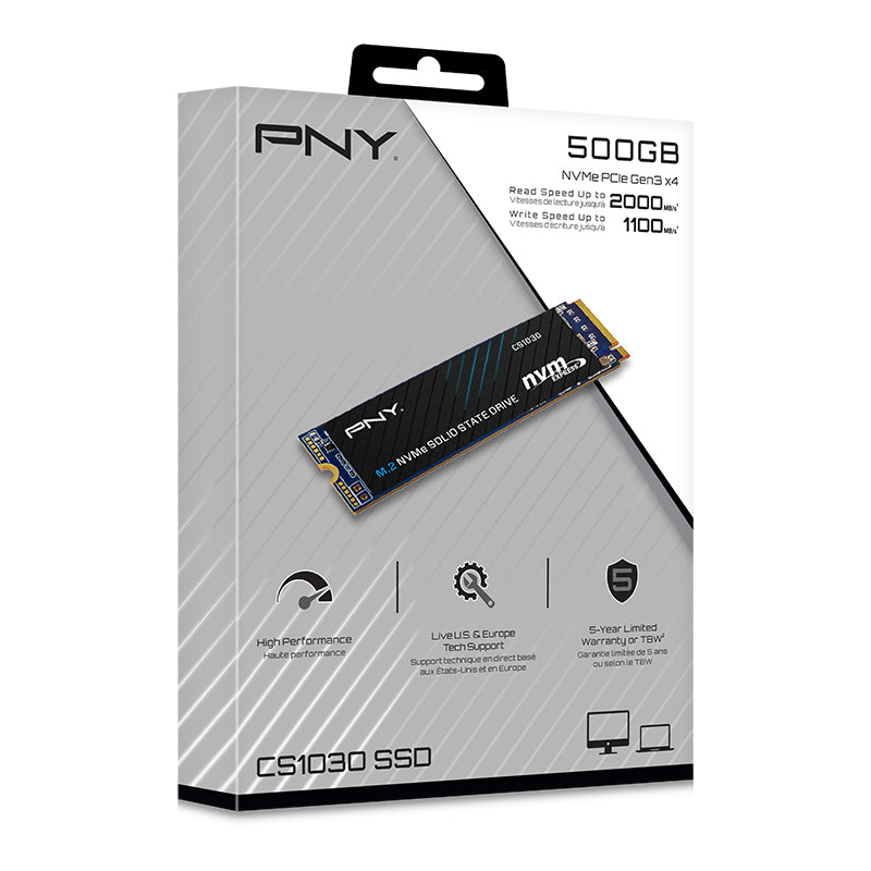 PNY CS1030 – 500 GB M.2 2280, NVMe PCIe 3.0 x4, 3D NAND