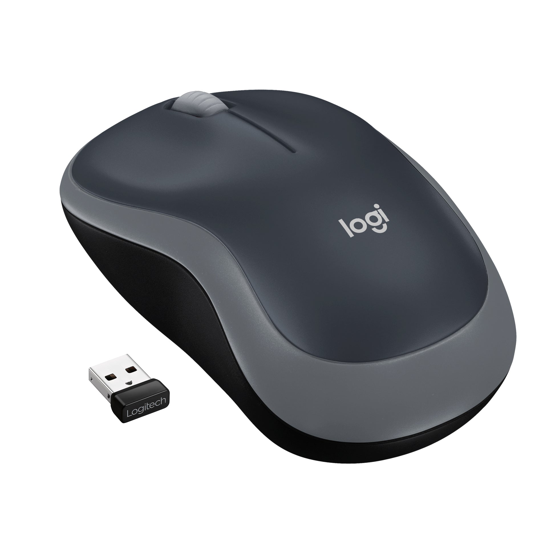 Logitech M185 – Maus – Kabellos (2,4 GHz), beidhändig, Schwarz, Grau