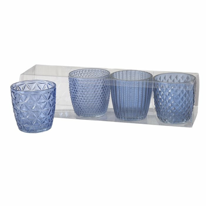 Boltze Windlicht – Glas, blau – Ø 7,5 × 7,5 cm – 4-teilig