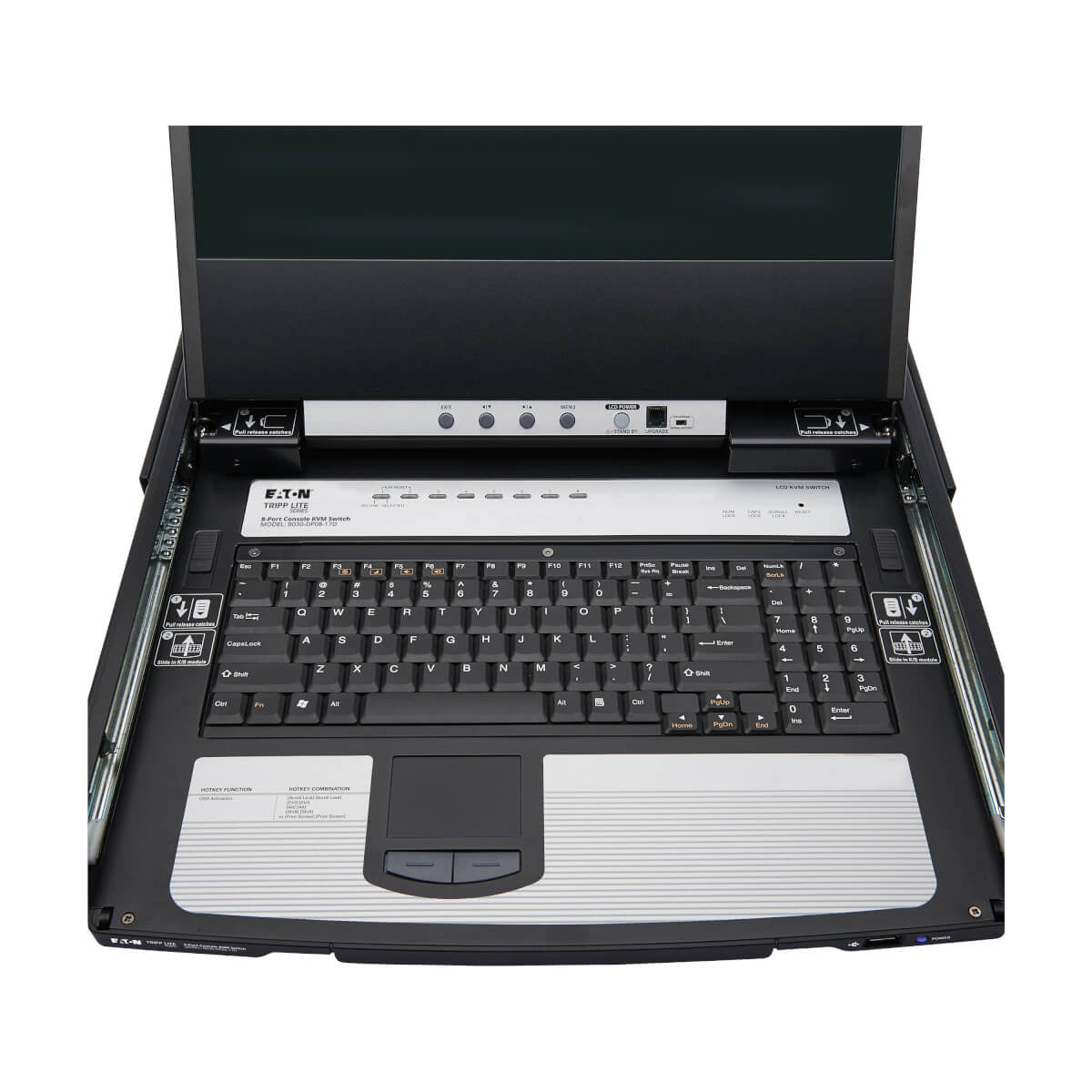 Tripp Lite B030-DP08-17D – 17" Rack-LCD-Konsole – 1920 × 1080, 8-Port KVM, USB 2.0-Hub – 1U