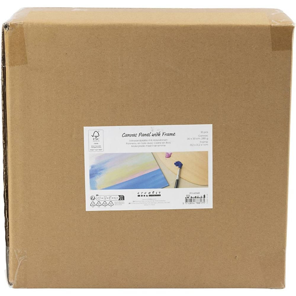 Creativ Company Vorgestreckte Leinwand, Pappe, 30 × 30 cm, Weiss, 10 Stück