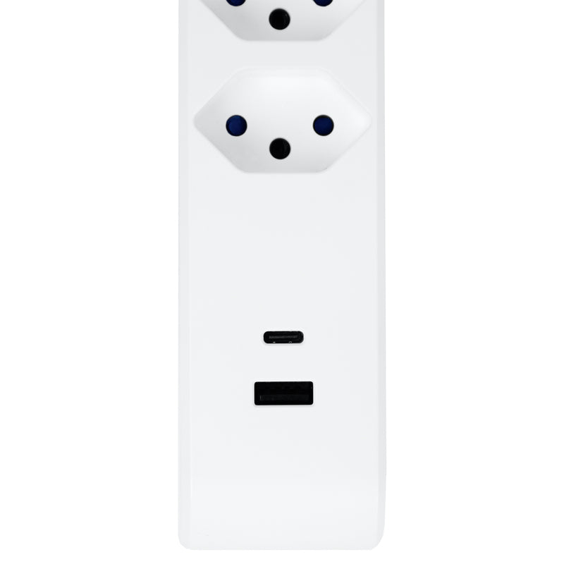Steffen Standard Steckdosenleiste, 3×T13, 1×USB‑A 18 W + 1×USB‑C PD 20 W, mit Schalter, 3 m – Weiss