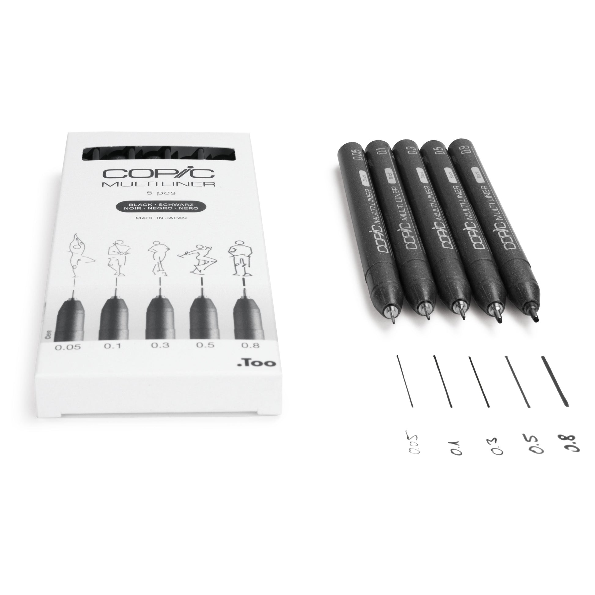 Copic Multiliner Fineliner Set – 5 Stk., 0,05–0,8 mm, schwarz, wasserfest