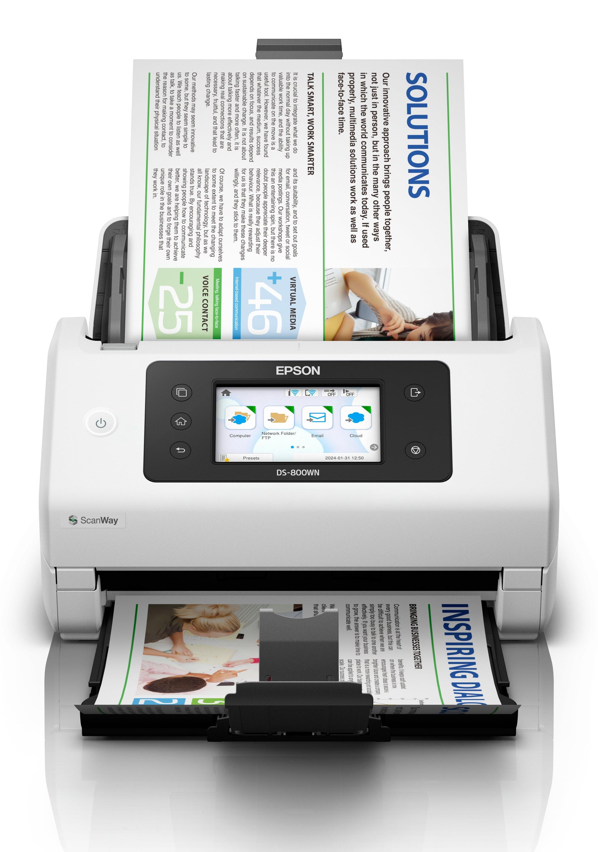 Epson WorkForce DS-800WN – Einzugsscanner, A4, Duplex, 50 ppm, ADF 100 Blatt, WLAN/LAN