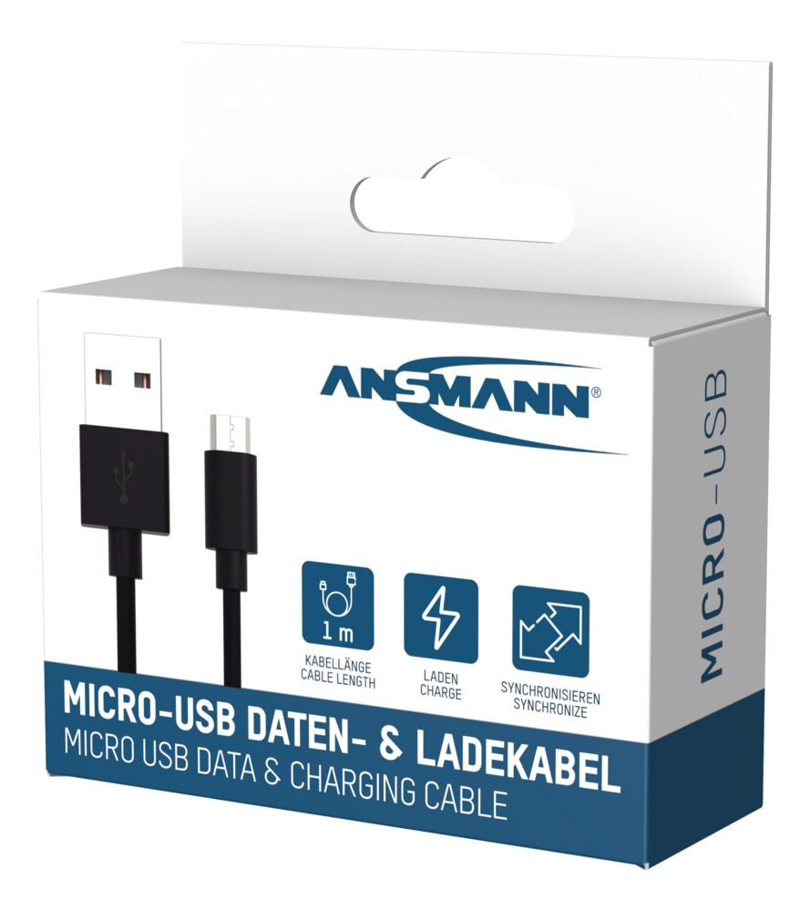 Ansmann USB-A auf Micro-USB-B Kabel – USB 2.0 (480 Mbit/s) – 1 m – Schwarz
