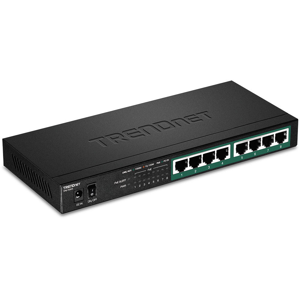 TRENDnet TPE-TG83 – Unmanaged Switch – 8× 1G, PoE+, PoE-Budget 65 W, Desktop