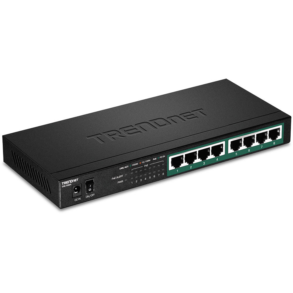 TRENDnet TPE-TG84 – Unmanaged Switch – 8× 1G, PoE+, PoE-Budget 120 W, Desktop