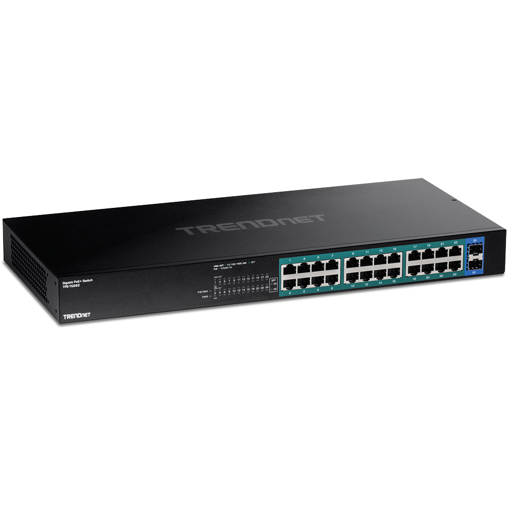 TRENDnet TPE-TG262 – Unmanaged L2 Switch – 24× 2,5G, 2× SFP, PoE+, PoE-Budget 380 W, 19", 1U