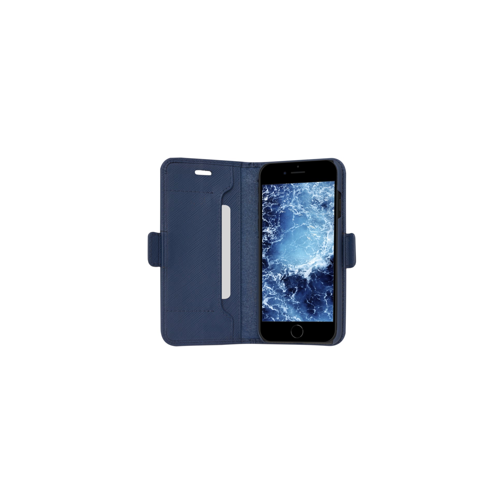 dbramante1928 Milano Wallethülle – für Apple iPhone SE/8/7, mit Ständer, 3 Kartenfächer, Leder, Ocean Blue