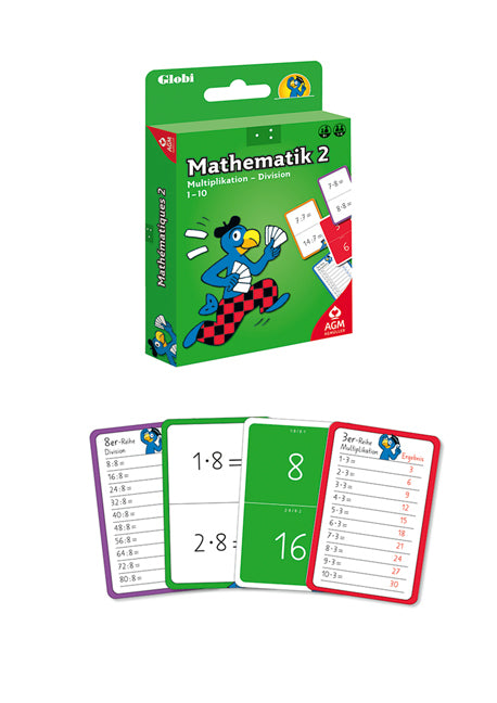 AGM AG Müller Lernspielkarten Globi Mathematik 2 – ab 1 Spieler, ab 8 Jahren, d/f/i/e, 110 Karten, 90 × 144 × 20 mm
