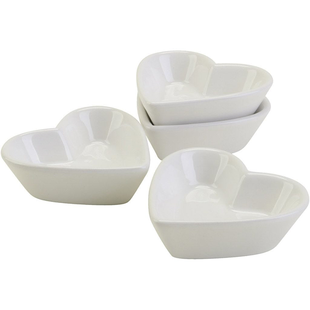 Creativ Company Keramikschalen Herzform – 12er Set, Ø 8,0 cm, Porzellan, Weiss