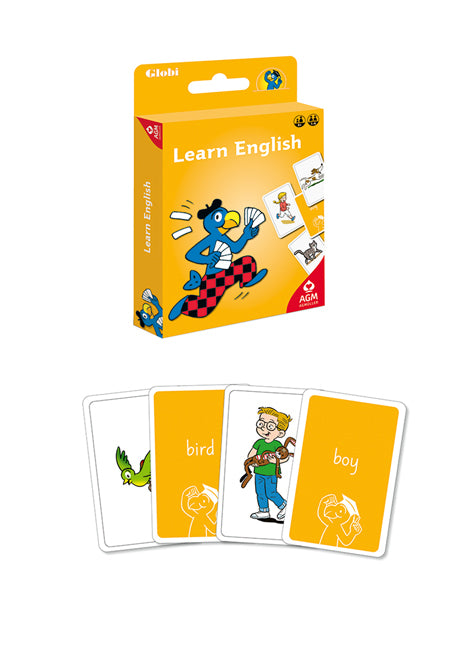 AGM AG Müller – Lernspiel Globi Learn English 1 – ab 1 Spieler, ab 8 Jahren, d/f/i/e, 110 Karten, 90 × 144 × 20 mm