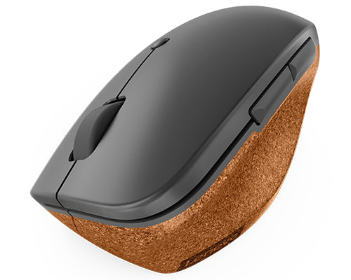 Lenovo Go Wireless Vertical – Vertikale Maus – Kabellos (2,4 GHz), rechts, Grau, Holz