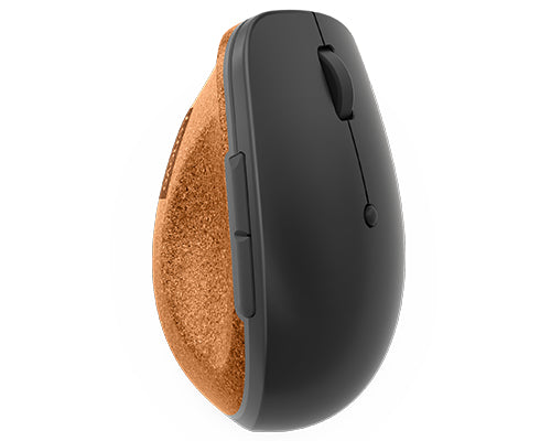 Lenovo Go Wireless Vertical – Vertikale Maus – Kabellos (2,4 GHz), rechts, Grau, Holz