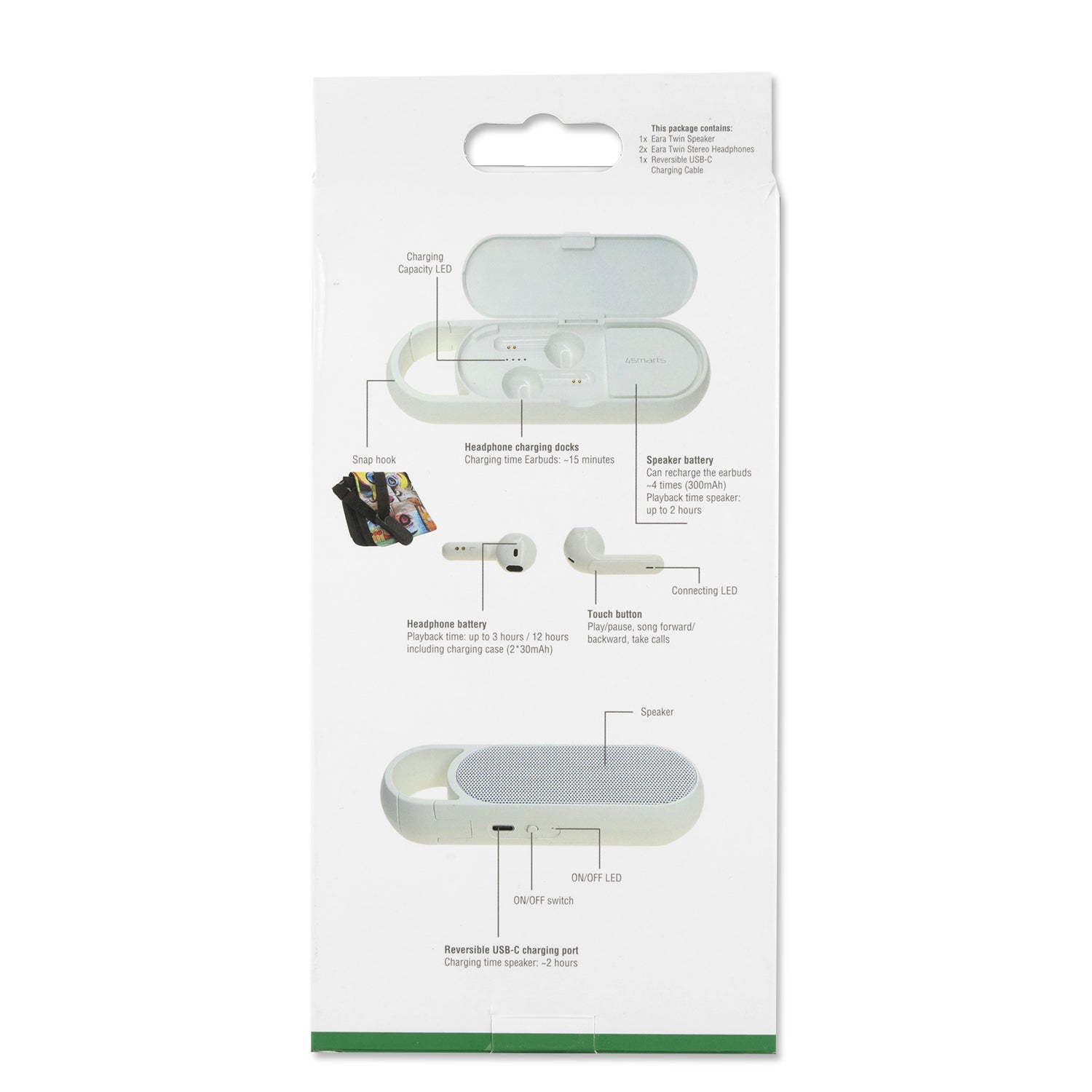 4smarts Eara Twin – In-Ear True Wireless (TWS), bis 3 h mit Ladecase, Weiss