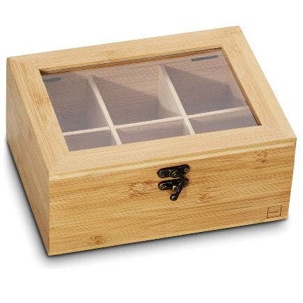 Kela Noa – Teebeutelbox Bambus/Kunststoff, 6 Fächer, 21 × 16 × 9 cm, Hellbraun