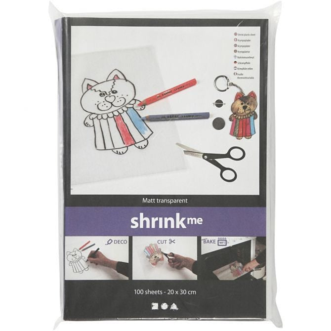 Creativ Company Schrumpffolie Transparent – matt, 20 cm × 30 cm, 300 µm, 100 Blatt