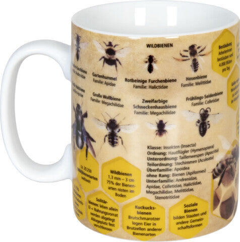Könitz Porzellan Könitz Kaffeetasse Wissensbecher Biene – 490 ml, Ø 9,5 cm, H 12,0 cm, Porzellan, spülmaschinenfest