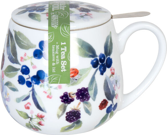 Könitz Porzellan Teetasse Fruity Tea Berry – 420 ml, Ø 8,2 cm, Porzellan, mit Deckel, spülmaschinenfest