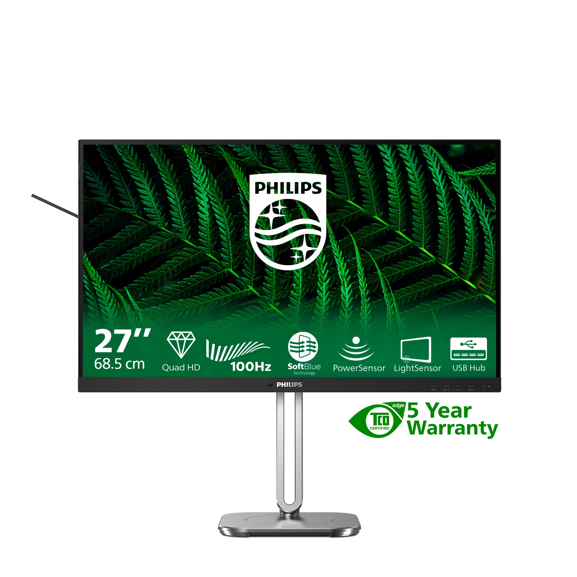 Philips 27B2G5500/00 – Monitor, 27", 300 cd/m², Adaptive Sync, Lautsprecher, Pivot, VESA 100 × 100, Grau