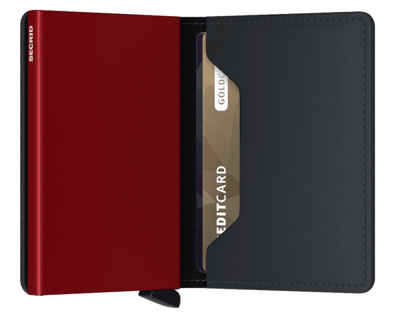 Secrid Slimwallet Kartenetui – RFID-Schutz – 68 × 16 × 102 mm, 10 Karten – Schwarz/Rot – Aluminium, Leder