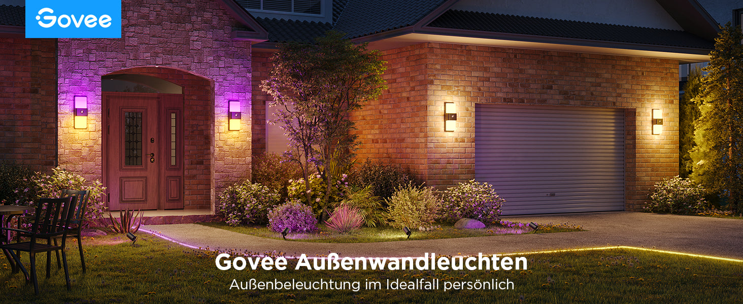 Govee Aussenwandleuchte – 1 500 lm, 24 W – Mehrfarbig, 2700–6500 K – IP65 – Netzbetrieb – für Alexa, Google
