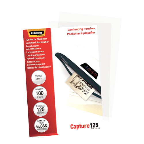 Fellowes Laminierfolien 65 × 95 mm – 125 µm, glänzend, 100 Stück