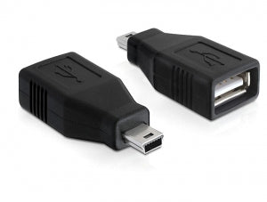DeLOCK USB-Adapter USB-A (Buchse) auf Mini-USB-B (Stecker) – USB 2.0 (480 Mbit/s) – Nickelkontakte – Schwarz