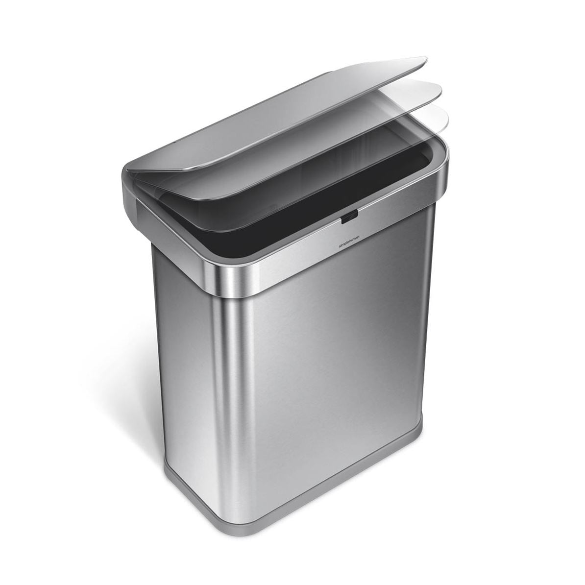 simplehuman Abfallcontainer – 58 l – Edelstahl, Silber – B × H × T 470 × 630 × 330 mm