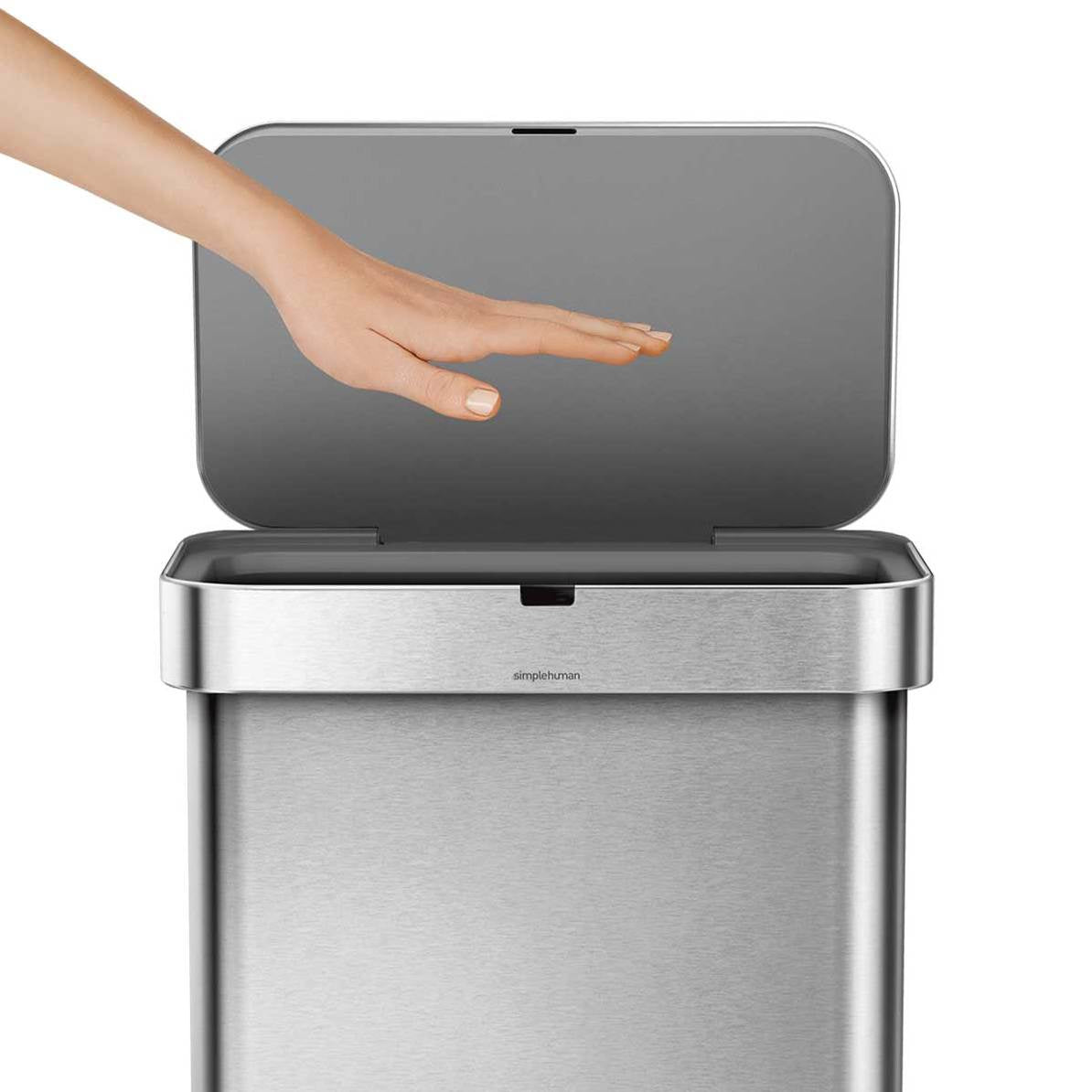 simplehuman Abfallcontainer – 58 l – Edelstahl, Silber – B × H × T 470 × 630 × 330 mm