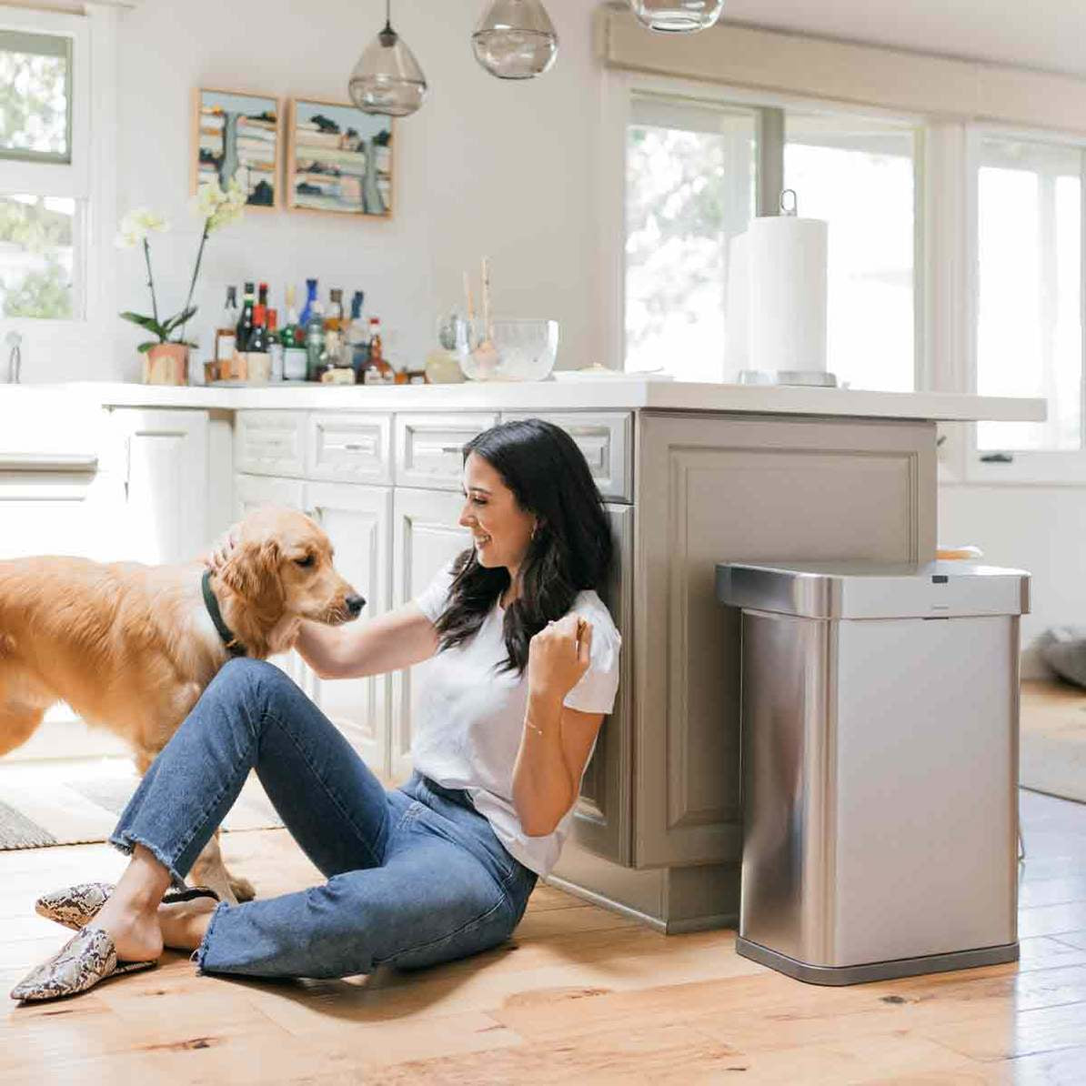 simplehuman Abfallcontainer – 58 l – Edelstahl, Silber – B × H × T 470 × 630 × 330 mm