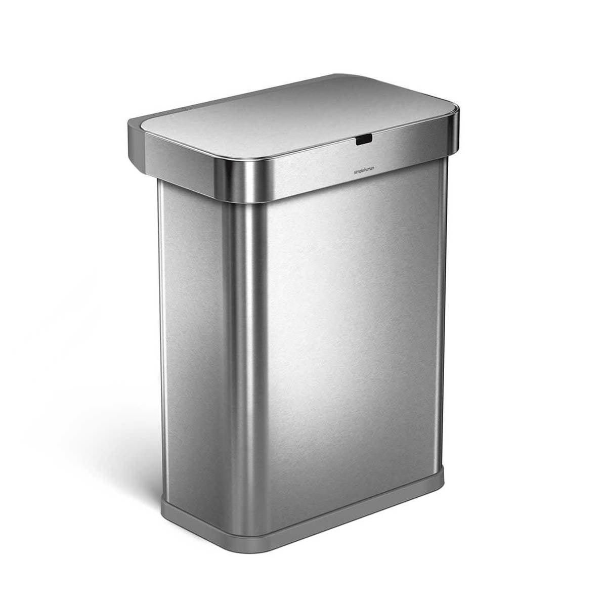 simplehuman Abfallcontainer – 58 l – Edelstahl, Silber – B × H × T 470 × 630 × 330 mm