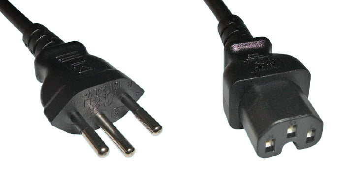 Diggelmann Netzkabel, T12 auf C15, angespritzt, 250 V, 1 m, Schwarz, WGT12C15B10-1
