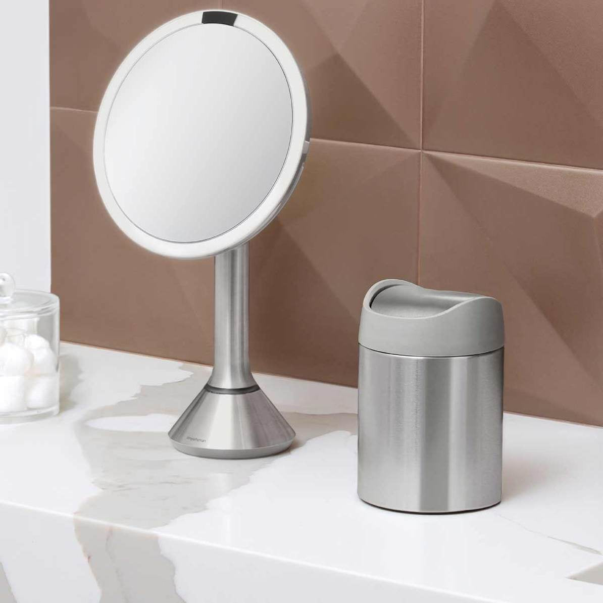 Simplehuman Mülleimer, 1,5 l, Deckel, Edelstahl, Silber – Ø12,7 × 18,8 cm – CW2084