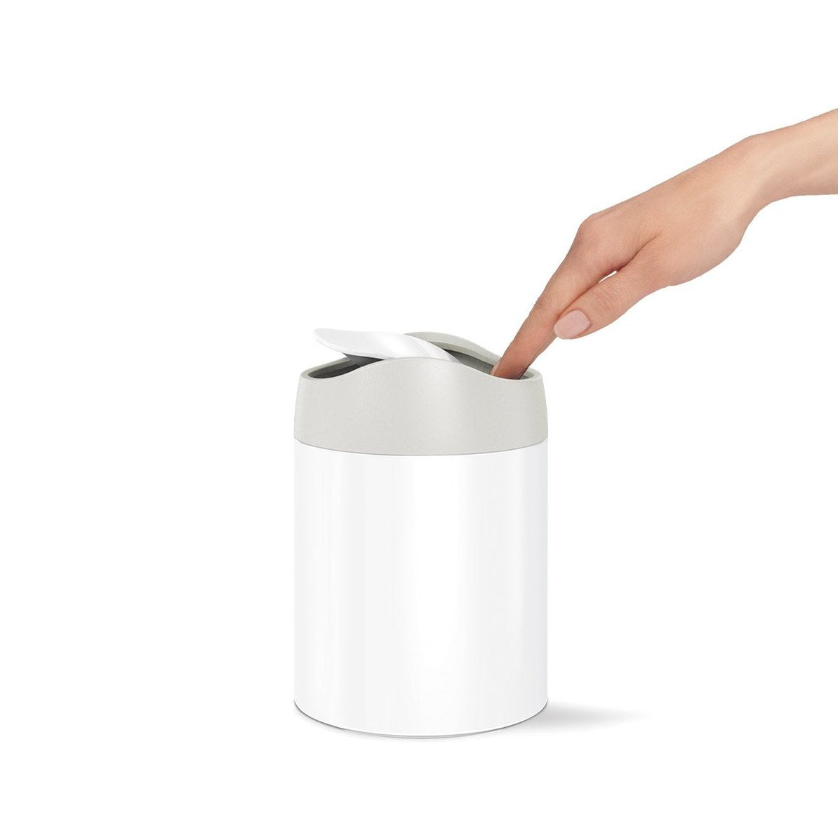 simplehuman Tischabfalleimer CW2079 – 1,5 l – Edelstahl, rund – weiss
