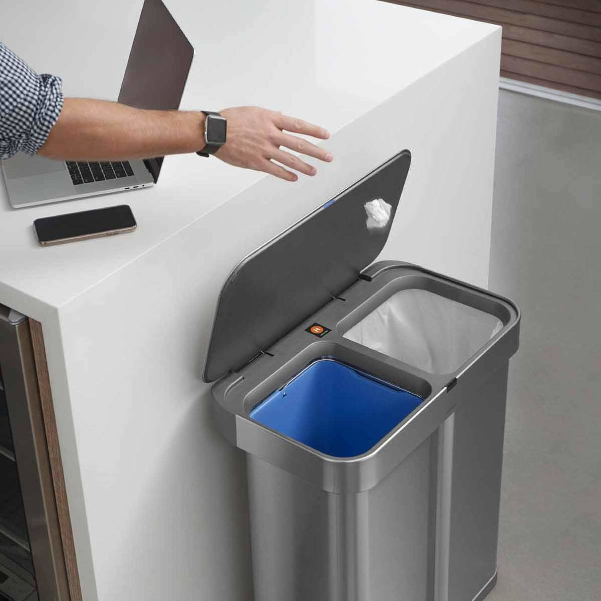 Simplehuman – Systempapierkorb – 25 l – Edelstahl, 2 Behälter
