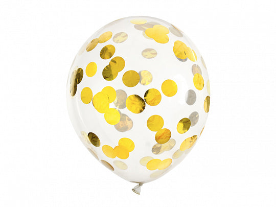 PartyDeco Neujahrs-Konfetti-Luftballons – transparent, gold – Ø 30 cm – Latex – 6 Stk