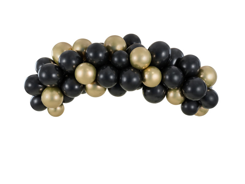 PartyDeco Ballongirlande, aus Latex, Schwarz, Gold, 2000 mm, 60 Stück, Motiv Neujahr