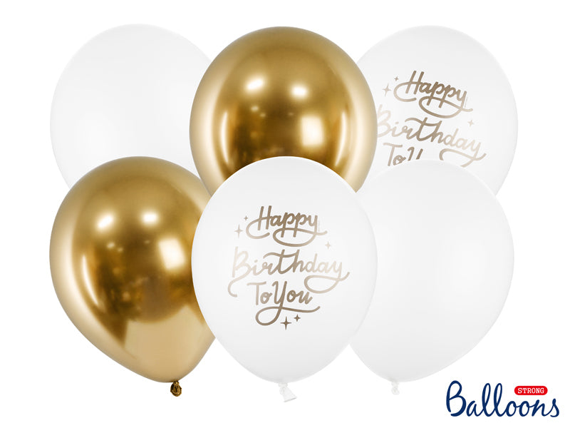 PartyDeco Luftballons Happy Birthday – Weiss – Ø 30 cm – Latex – 6 Stk