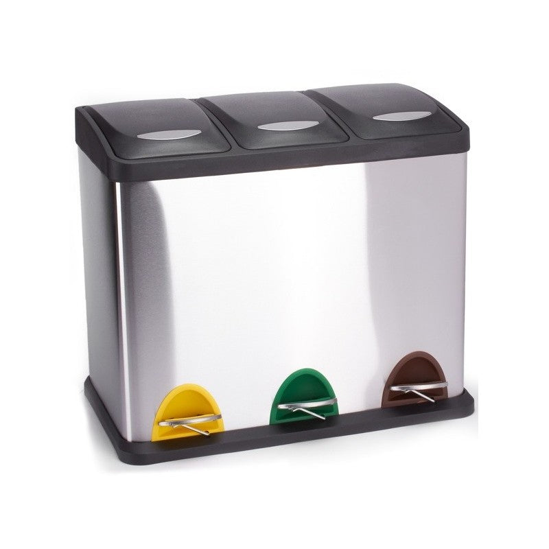 MSV Recyclingbox 6 6 - 24 l - Edelstahl, rechteckig - Schwarz - 3 Fächer