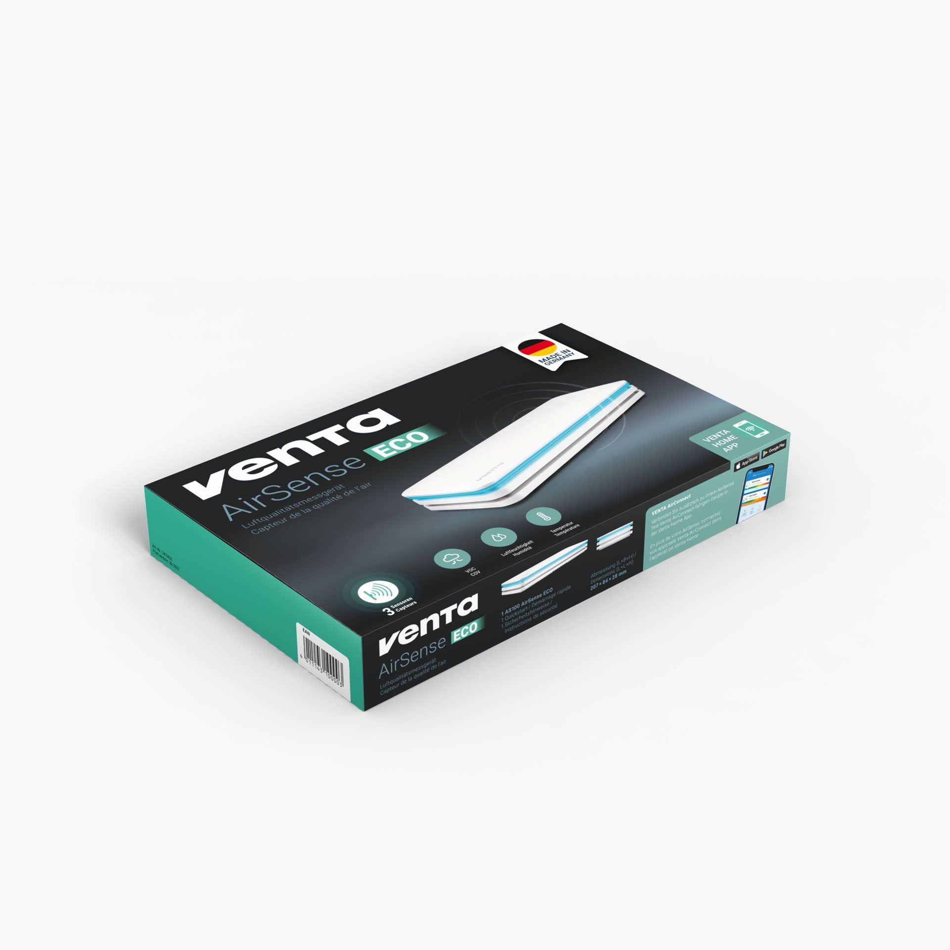 Venta AirSense AS100 – Multisensor/Raumsensor, WLAN, Temperatur, Feuchte, VOC-Gase – Weiss