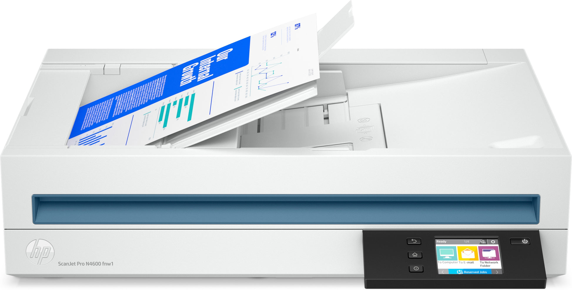 HP Scanjet Pro N4600 Fnw1 – Flachbett + ADF, A4, Duplex, 40 Seiten pro Minute, ADF 100 Blatt, WLAN, 1'200 dpi