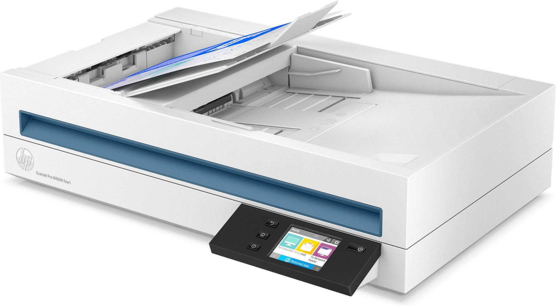 HP Scanjet Pro N4600 Fnw1 – Flachbett + ADF, A4, Duplex, 40 Seiten pro Minute, ADF 100 Blatt, WLAN, 1'200 dpi