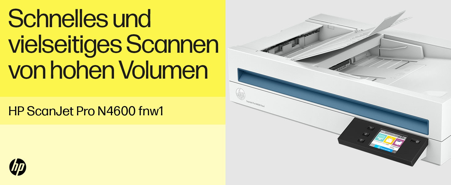 HP Scanjet Pro N4600 Fnw1 – Flachbett + ADF, A4, Duplex, 40 Seiten pro Minute, ADF 100 Blatt, WLAN, 1'200 dpi