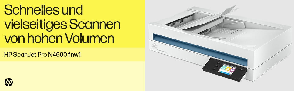 HP Scanjet Pro N4600 Fnw1 – Flachbett + ADF, A4, Duplex, 40 Seiten pro Minute, ADF 100 Blatt, WLAN, 1'200 dpi