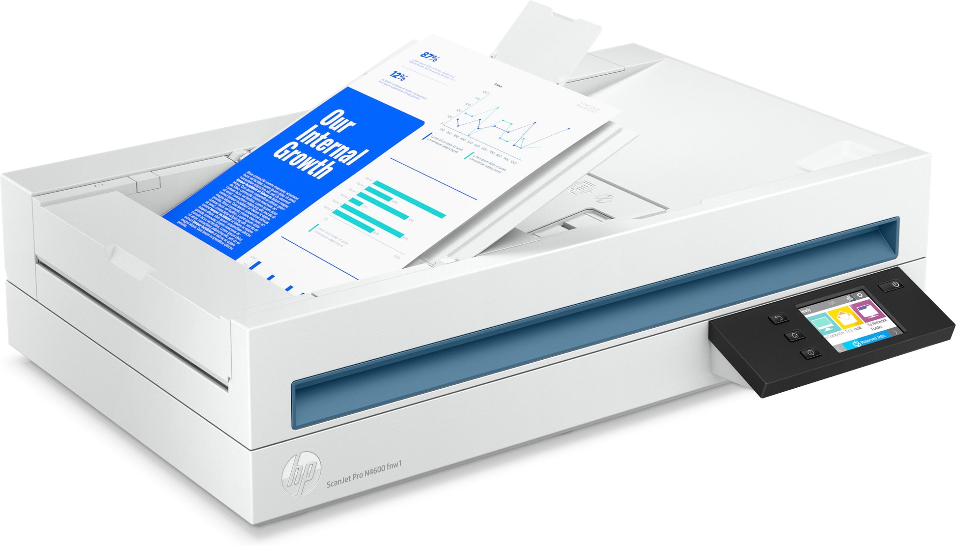 HP Scanjet Pro N4600 Fnw1 – Flachbett + ADF, A4, Duplex, 40 Seiten pro Minute, ADF 100 Blatt, WLAN, 1'200 dpi